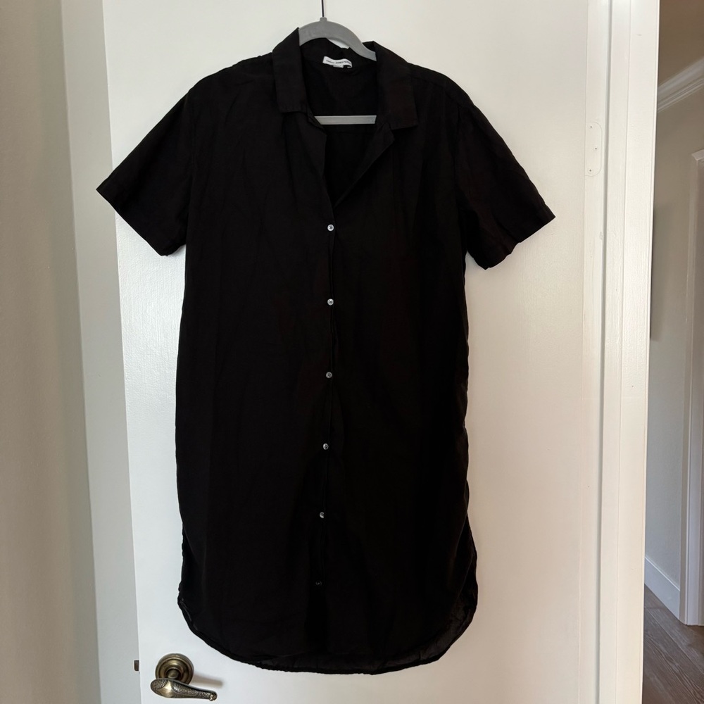 James Perse Button Down Short Sleeve Cotton Shirt Dress in Black